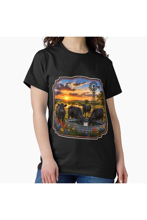 Angus Cattle Windmill T Shirt, Western Ranch Graphic Tee, Farm Animal Shirt Size S-5XL