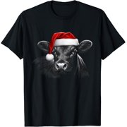Angus Rancher Christmas Cow Santa Hat T T-Shirt
