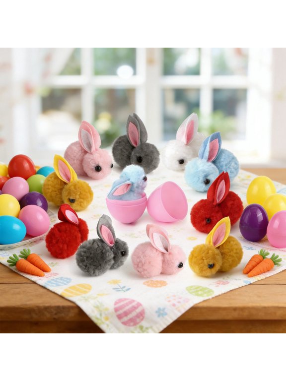 12Pcs Easter Eggs with Plush Rabbit Toys Keychain Decoration Stuffed Toy Great for Kids Boys Girls Easter Basket Stuffers Party Favors Easter Egg Fillers Hunt, Multicolor