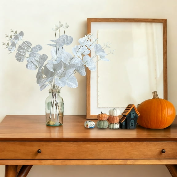 Anhility 13.4in Artificial Plants Eucalyptus Stems, White Faux Eucalyptus Stems, Long Eucalyptus Leaves Greenery Stems Plants for Fall Floral Arrangement Wedding Centerpiece Home