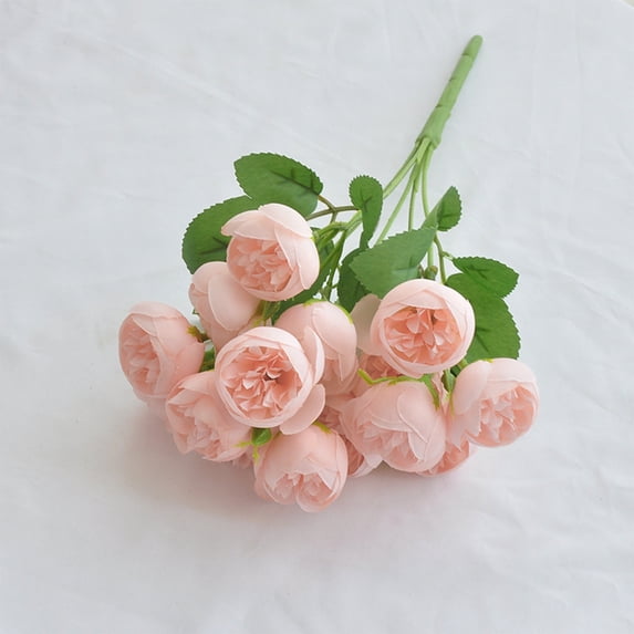 Anhility 15heads Roses Peony Artificial Flowers Silk Bouquet for Table Vase Arrange Home Wedding Decoration Fake Flowers, 12.2" x 6.6" (Champagne)