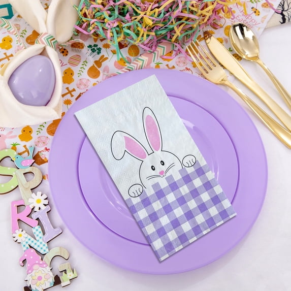 Anhility 16Pcs Easter Guest Napkins, Cute Rabbit Disposable Dinner Hand Towels for Spring Bathroom Room Kitchen Wedding Birthday Party Supplies, Purple