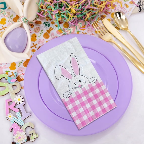 Anhility 16Pcs Easter Guest Napkins, Cute Rabbit Disposable Dinner Hand Towels for Spring Bathroom Room Kitchen Wedding Birthday Party Supplies, Pink
