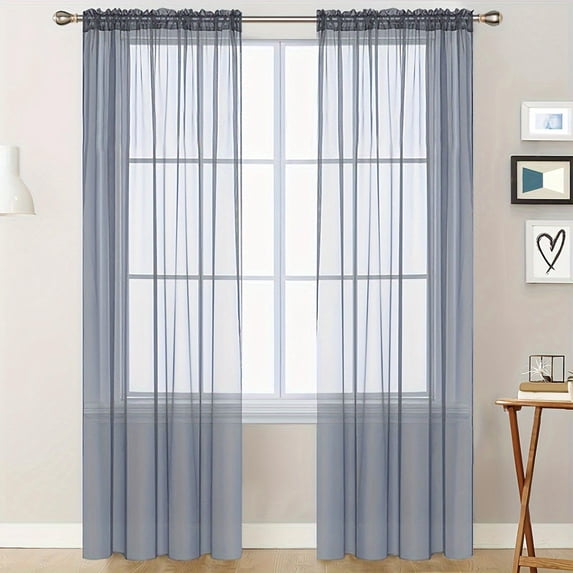 Anhility 1Pcs Semi Sheer Curtains 84 Inches Long for Living Room, Light Filtering Drapes Lightweight Rod-Pocket Style Window Treatments for Bedroom Kitchen, 83.86x51.97in, Gray