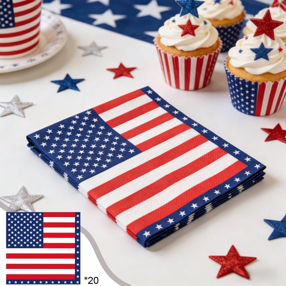 Anhility 20Pcs 4th of July Napkins Patriotic American Flag Party Decorations 250th Anniversary Independence Veteran Day Disposable Paper Napkins for Birthday Party Supplies, 6.49x6.49in
