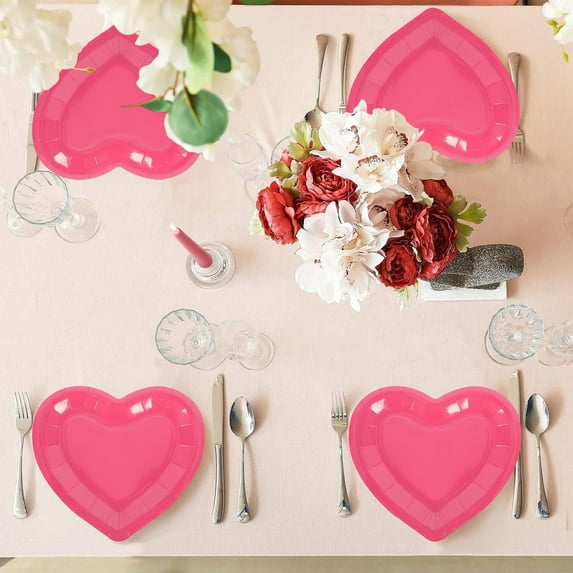 Anhility 20Pcs Valentine's Day Paper Plates Hot Pink Love Heart Shape Disposable Plates Heart Party Tableware for Wedding Anniversary Table Supplies, 7"
