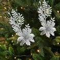 thumbnail image 1 of Anhility 2Pcs Christmas Glitter Poinsettia Flowers, 16.93" Artificial Poinsettia Flowers with Long Stems Christmas Tree Hanging Ornaments for DIY Xmas Wreath Crafts Gifts Holiday Home (Silver), 1 of 6