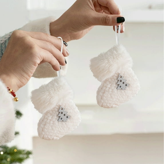 Anhility 2Pcs Mini Christmas Tree Hanging Stockings, Knit Snowflake Pattern Soft Stockings with White Plush Cuff for Christmas Tree and Room Ornament Decoration and Gift Holder, White