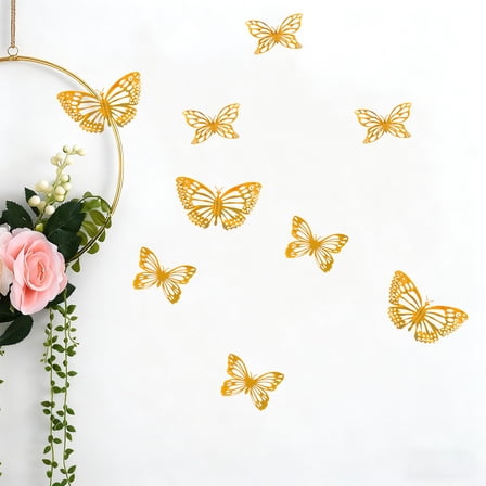 Anhility 3D Butterfly Wall Decor, 12Pcs Gold Butterfly Decorations for Birthday & Party Celebrations, Removable Stickers