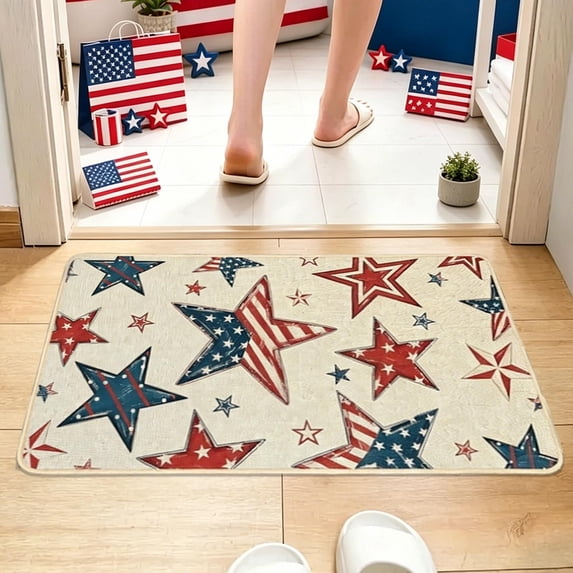 Anhility 4th of July Bathroom Rug Non Slip Bath Carpet Red Blue White Star Stripe Door Mat for 250th Anniversary Patriotic Independence Day Home Decoration, 24"x16"