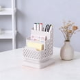 thumbnail image 1 of Anhility Acrylic Desk Organizer with 3 Compartments, Pen & Pencil Holder, White Multifunctional Desktop Caddy for Office Supply and Organization, 6.3x4.72x4.72in, 1 of 6