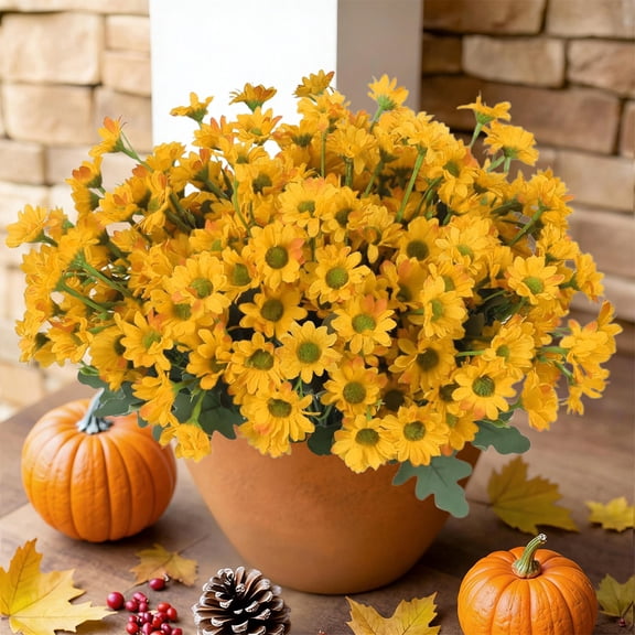 Anhility Artificial Fake Daisy Flowers for Outdoor, Faux Silk Daisy Spring Flowers for Outside for Planter Front Door Porch Yard Patio Window Box Home Decor (13.78in, Yellow)