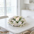 thumbnail image 1 of Anhility Artificial Flower Candle Rings Wreaths 7.87" for Pillars Wedding Centerpiece Table Decorations Fake Flower Eucalyptus Leaves Floral Candle Ring for Holiday Party Supplies (Beige), 1 of 6