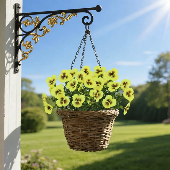 Anhility Artificial Pansies Flowers for Outdoors, Fake Silk UV Resistant Flowers, Faux Pansies Flowers for Porch Balcony Garden Patio Window Box Home Decor, 13.77" (Yellow)