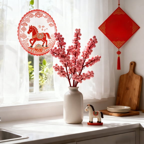 Anhility Artificial Red Berry Stems Artificial Winter Easter Red Berry Stems Decor for Crafts Easter Tree DIY Garland Holiday Wreath, 35.43in