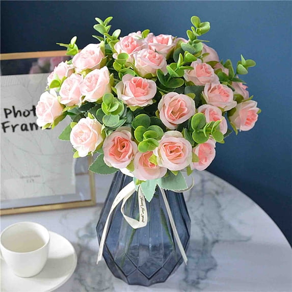 Anhility Artificial Rose Flowers Long Stem Fake Silk Roses for DIY Wedding Bouquet Table Centerpiece Home Decor, 11.81in (Pink)