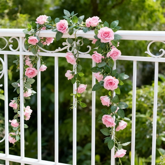 Anhility Artificial Roses Flower Garlands Pink Artificial Hanging Flowers 78.74" Silk Flowers Vines Roses Garland for Backdrop Wedding Arch Party Outdoor Home Wall Garden Table Decor