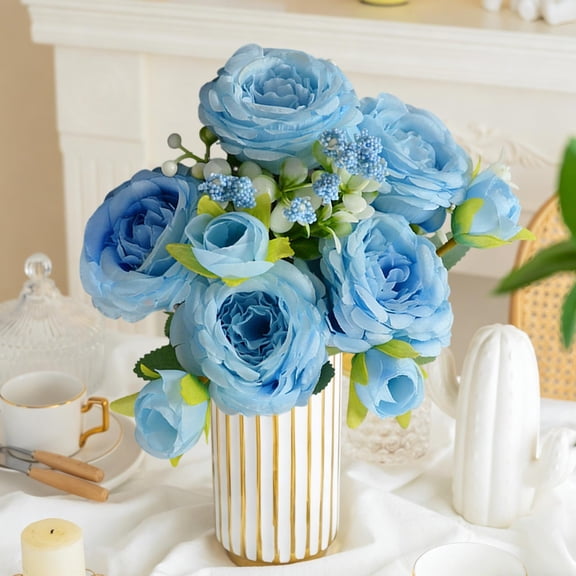 Anhility Artificial Roses Flowers, 12.6in Real Touch Faux Flowers Roses Stems for Wedding Spring Bouquet Floral Arrangement Home Party Office Decorations for Mother's Day (Blue)