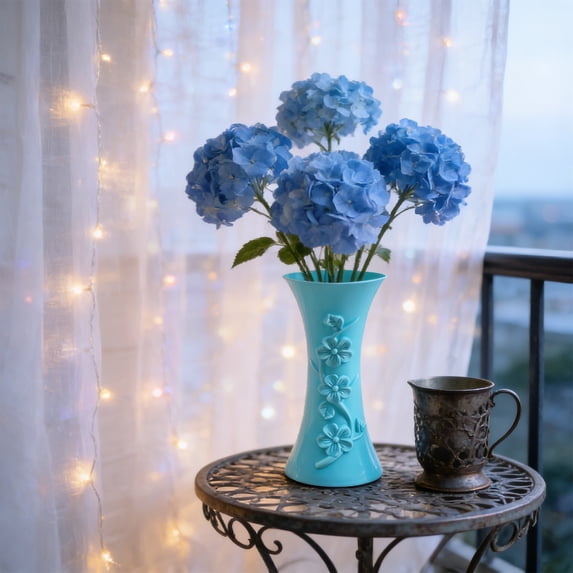 Anhility Blue Flower Vase, Modern Home Decoration, Small Floral Pattern Vases for Decor, Table, Shelf Bookshelf Decorative, Mantel, Entryway, 4.33" × 3.15" (Blue)