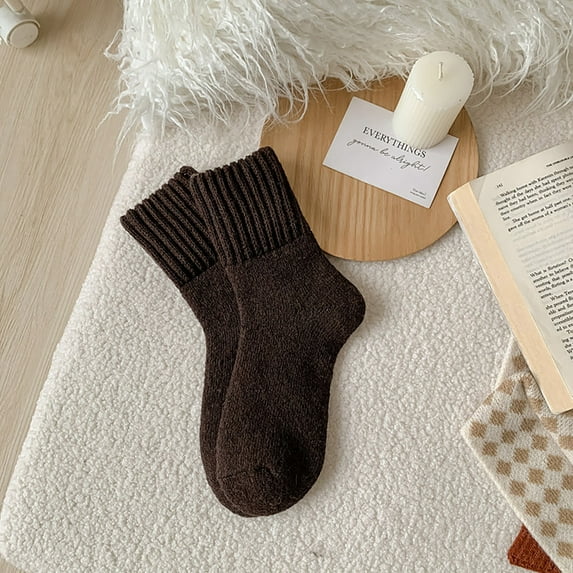 Anhility Boot Socks for Women Winter Casual Solid Color Thick Warm Socks Cozy Crew Socks Christmas Gift for Family or Friends