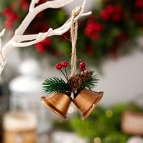 Anhility Christmas Bell Hanging Ornaments 3.15" Rustic Small Bell Decoration Xmas Hanging Decorative Bell with Red Berry Pine Cones for Christmas Wreath Tree Door Mantle Fireplace Decor (Gold)