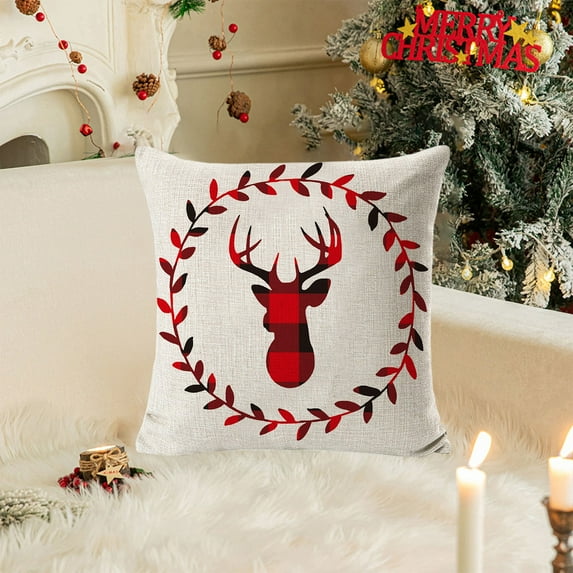 Anhility Christmas Decorative Throw Pillow Covers Farmhouse Soft Square Xmas Tree Reindeer Graphic Throw Pillow Covers for Home Sofa Bedroom Office Car, 18x18 Inch