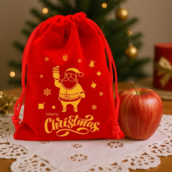 Anhility Christmas Drawstring Bags Santa Gift Bags for Candy Wrapping Goodie with Drawstring for Xmas Holiday Party Supplies (5.91x7.87 in, Red)