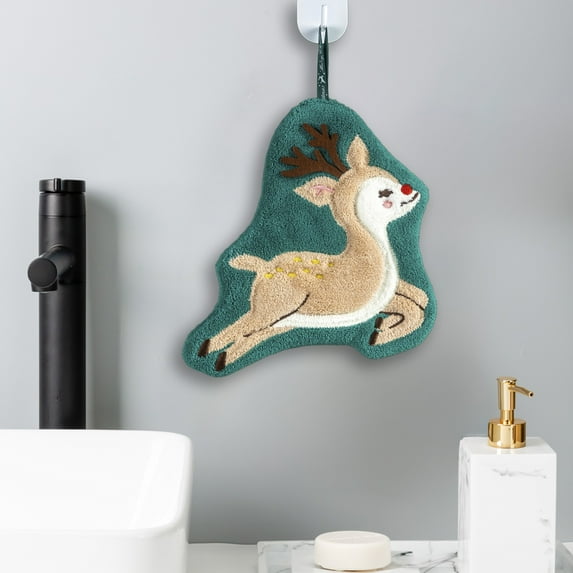 Anhility Christmas Hand Towel Reindeer Shape Polyester Towels Soft Abosrbent Hanging Towels Cute Hand Drying Towels Holiday Decoration Hand Towels Gifts for Women, Beige