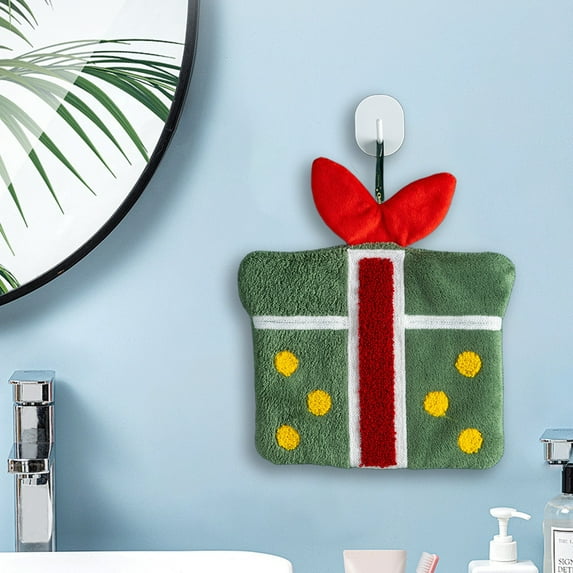 Anhility Christmas Hand Towel Xmas Gifts Shape Polyester Towels Soft Abosrbent Hanging Towels Cute Hand Drying Towels Holiday Decoration Hand Towels Gifts for Women, Green