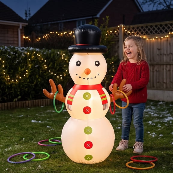 Anhility Christmas Lighted Inflatable Ring Toss Tumbler, 62.99", Led Inflatable Game Set with Remote Control and 5 Rings for Backyard Game Play