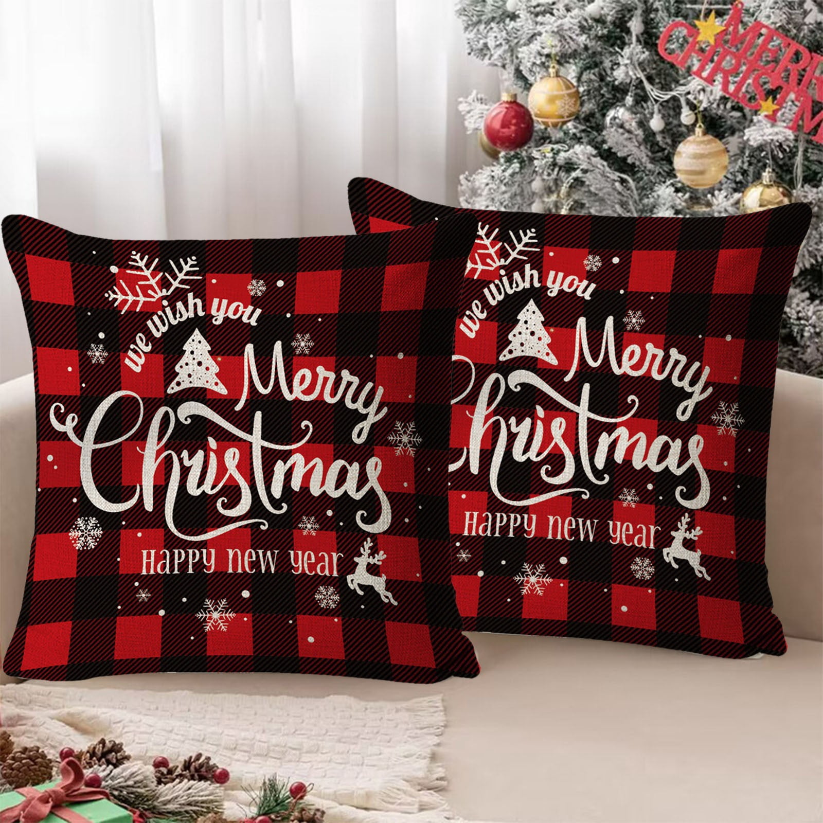 Christmas Plaid Pillow Covers