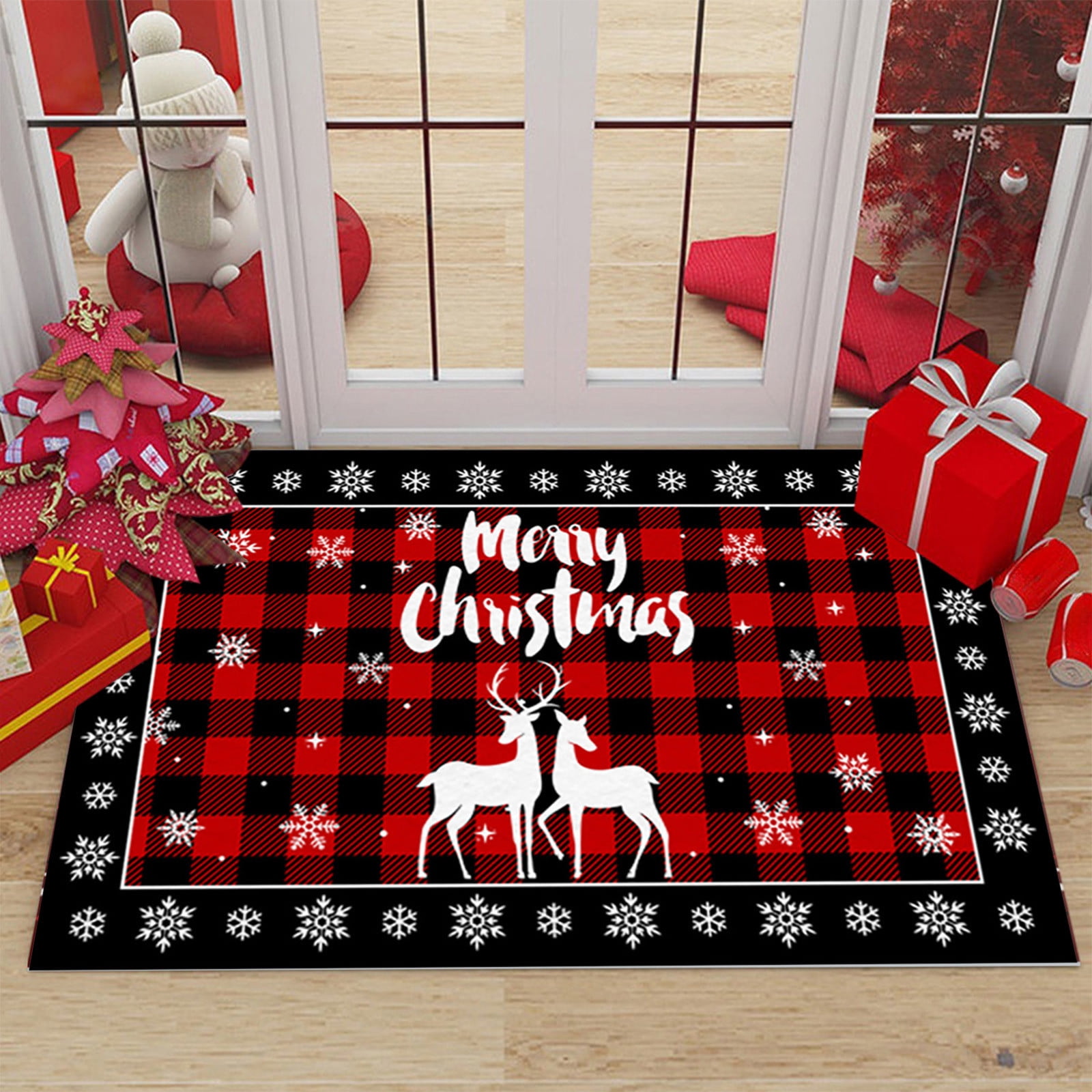 Anhility Christmas Plaid Rug, 16x24in Outdoor Front Door Decorative Mat ...