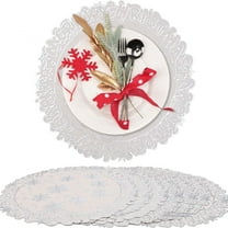 Anhility Christmas Snowflake Placemats, Silver Snowflake Place Mats Tablemats Round Non-Slip Washable Table Setting for Christmas Dining Holiday Party Kitchen Table Mats Decor, 15in