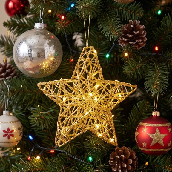Anhility Christmas Star Light Ornament, 5.9", Woven Wire Frame Hanging Star Lamp with Warm Led Lights for Window and Indoor Ceiling Hanging