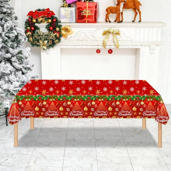 Anhility Christmas Tablecloth Xmas Table Cover Winter Snowflake Tablecloth Plastic Reindeer Table Cloths Christmas Tree Party Decorations Xmas Party Holiday Birthday Supplies 107.87x53.94in