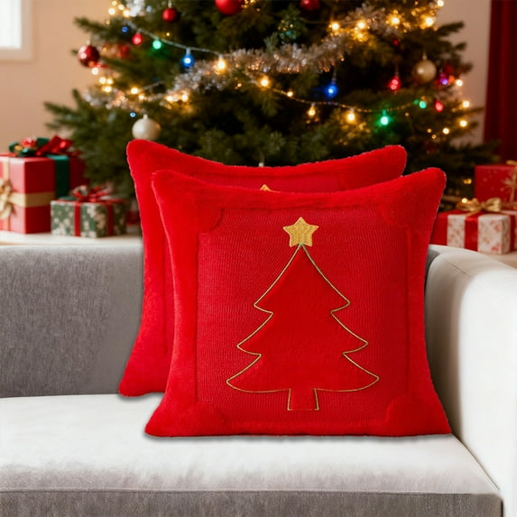 Anhility Christmas Throw Pillow Covers, Winter Chrismas Tree Throw Pillow Cases Soft Plush 18 x 18 Winter Cushion Cover for Indoor Home Bedroom Couch Sofa Decor (Red)