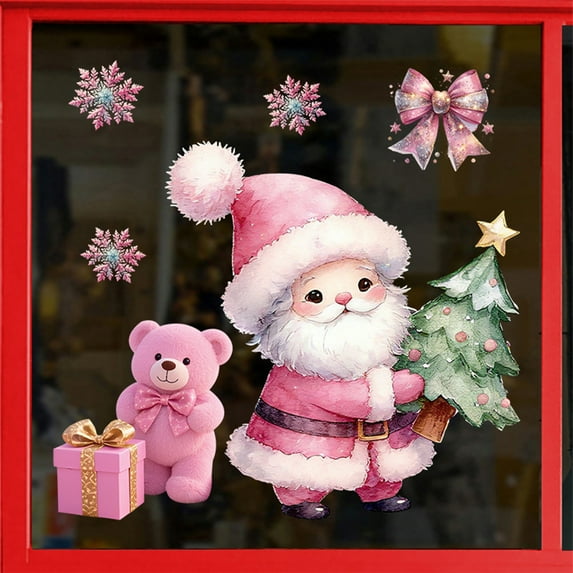 Anhility Christmas Window Clings Santa Reindeer Gnome Window Decals Xmas Stickers Watercolor Christmas for Xmas Holiday Party Home Office Glass Decor, 15.74x15.74in