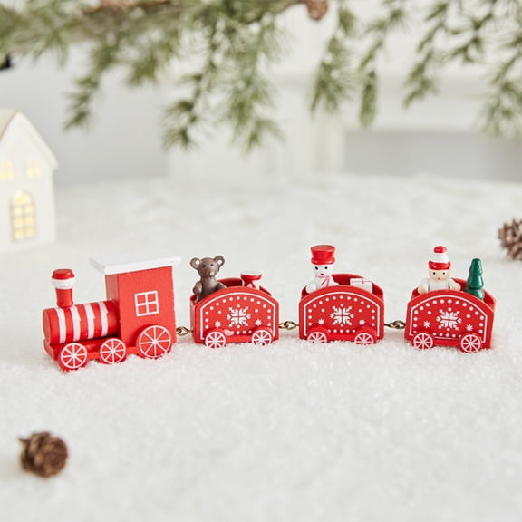 Anhility Christmas Wooden Train Set Four-Section Mini Train Set Christmas Party Tabletop Decoration Snowman Train Ornament Toys Under Xmas Tree Decors Party Favor Home Kindergarden Decor