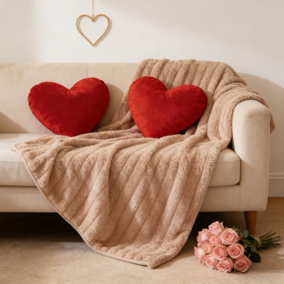 Anhility Coffee Fleece Throw Blanket for Couch, Super Soft Lightweight Ribbed Plush Blanket for Sofa and Bed, All-Season Cozy Striped Throw for Women Girl, 27.55×39.37in