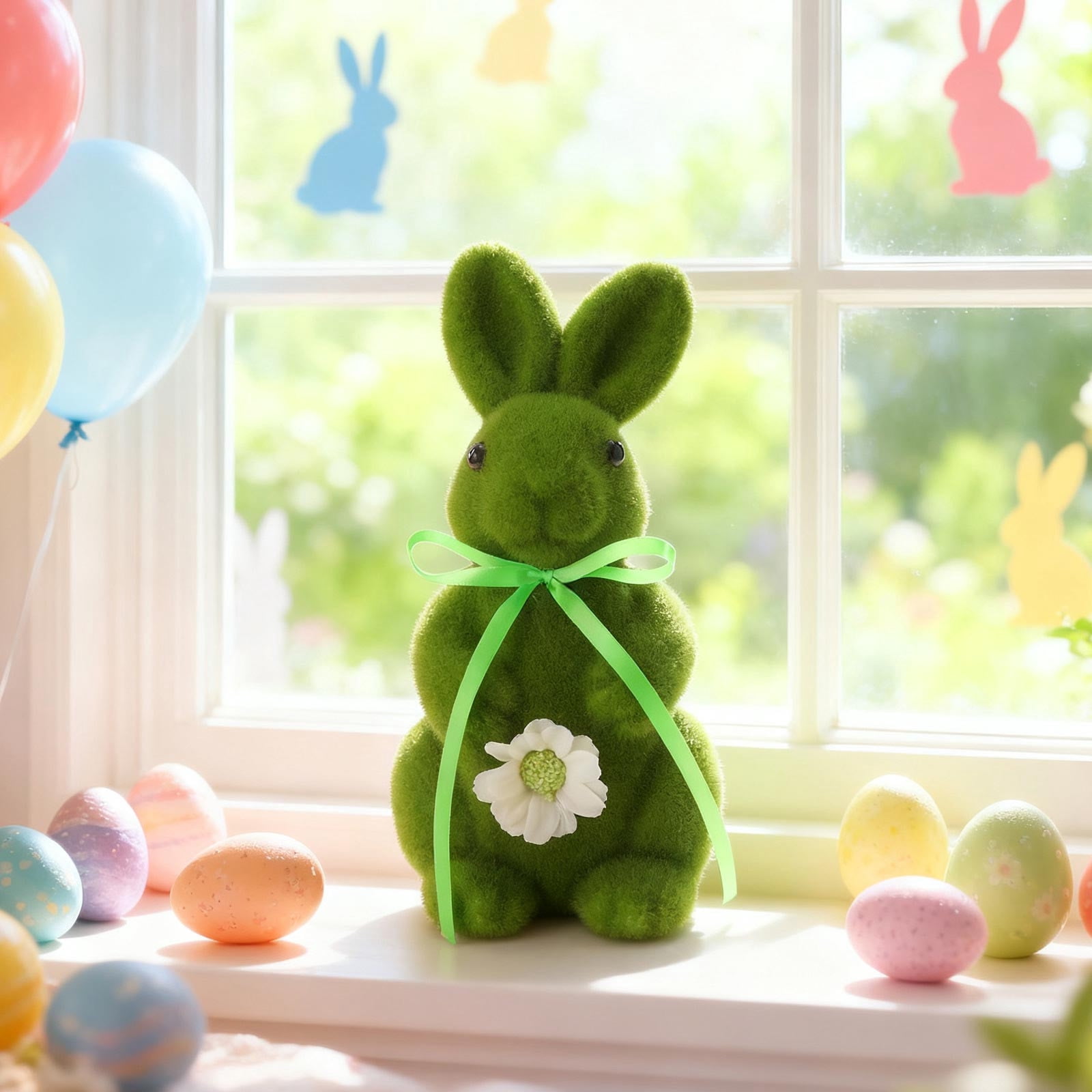 Anhility Cute Flocked Bunny Figurine, Easter Flocking Rabbit with Bow ...