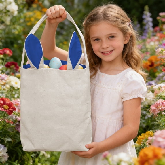 Anhility Dark Blue Easter Bunny Bags, Large Capacity Resuable Easter Egg Hunt Bags with Cute Rabbit Design Portable Tote for Candy Storage, Party and Holiday Decorations, 11.8x11.8 in