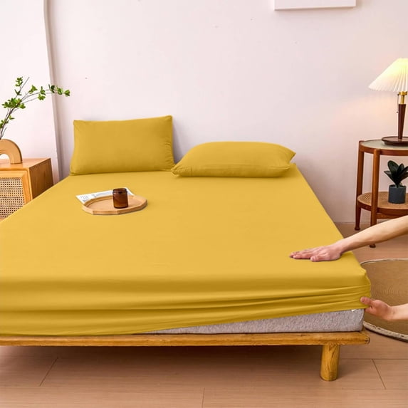 Anhility Double Fitted Sheet Only, Soft Breathable Bottom Sheet, 78.7x55.1x11.81in Deep Pockets Twin Size Fitted Sheet, All Around Stretch Fit, Wrinkle Resistant, Colorfast, Yellow