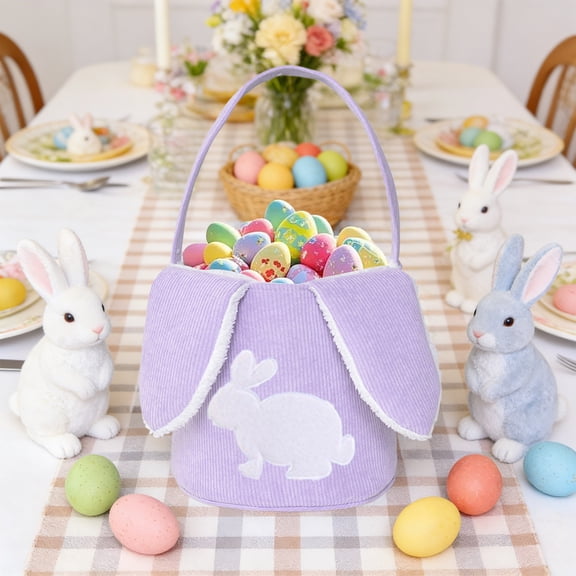 Anhility Easter Bunny Basket, Easter Bunny Basket, Easter Baskets with Bunny Ear for Kids, Resuable Practical Easter Gifts Basket for Girls Baby Children, Purple