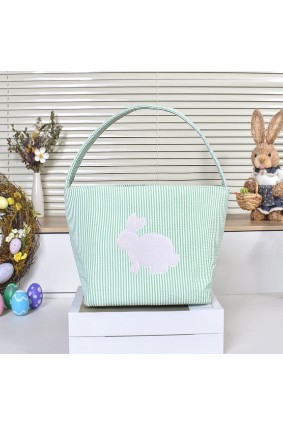Easter Bunny Basket for Kids, Easter Bunny Storage Bucket, Egg Hunting Bags for Toddler Boy Girls, Rabbit Party Tote Bags, Decorative Newborn Baby Shower Birthday Gifts, Green
