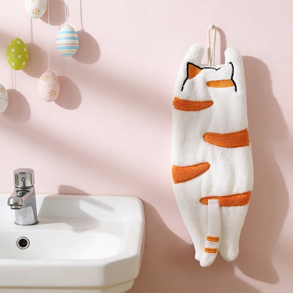 Anhility Easter Hand Towels, Cute Kitchen Towels with Hanging Loops Super Soft Absorbent Quick Dry Hand Face Bath Towel, Cute Towel Kitchen & Bathroom Decor, Easter Gifts (Orange)