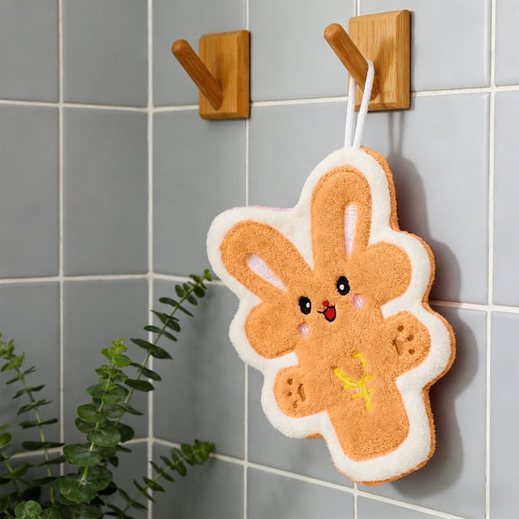 Anhility Easter Hanging Hand Towel with Loop, Cute Easter Bunny Design,Super Soft and Absorbent, Quick Drying for Easter Party Kitchen Bathroom, 8.3"x7.1", Orange