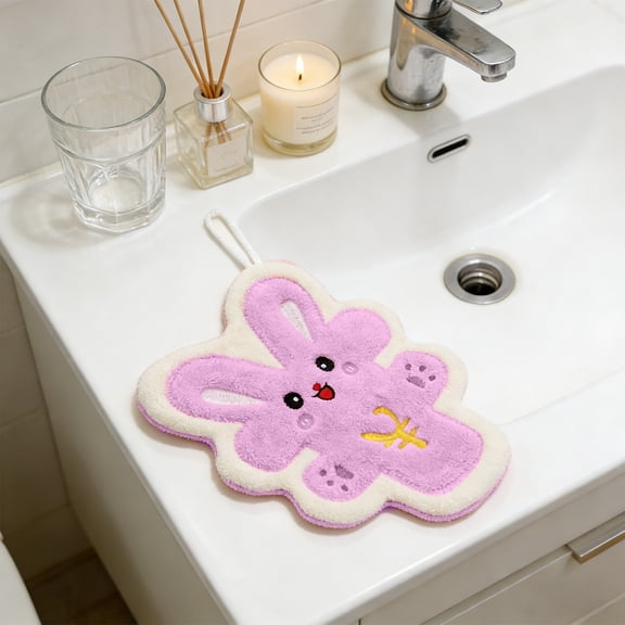 Anhility Easter Hanging Hand Towel with Loop, Cute Easter Bunny Design,Super Soft and Absorbent, Quick Drying for Easter Party Kitchen Bathroom, 8.3"x7.1", Purple