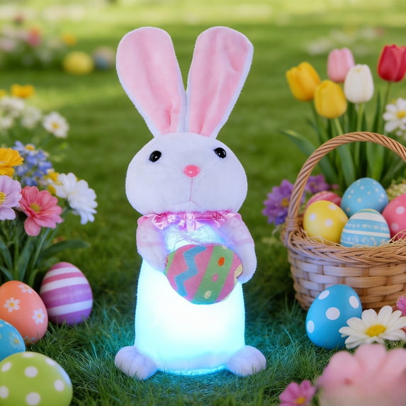 Anhility Easter Led Bunny, Light Up Easter Rabbits Easter Gift, Party Favor Figurine for Spring Tabletop Holiday Room, 12.6x5.12x5.12in