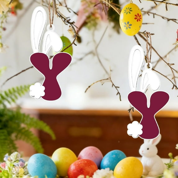 Anhility Easter Wooden Initials Ornaments Easter Hanging Decorations Indoor 26 Letter Bunny Ear Pendant Alphabet Holiday Ornament for Xmas DIY Crafts Home Party Supplies, Y