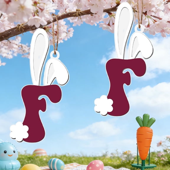 Anhility Easter Wooden Initials Ornaments Easter Hanging Decorations Indoor 26 Letter Bunny Ear Pendant Alphabet Holiday Ornament for Xmas DIY Crafts Home Party Supplies, F
